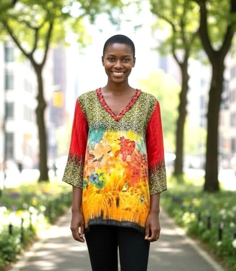 Karisma womens NEW! Colorful beaded sequined v-neck tunic Indie boho Medium